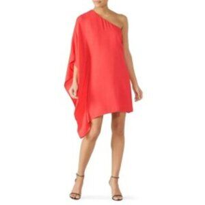 Cupcakes and Cashmere Deliz One-Shoulder Cape Sleeve Hibiscus Dress Medium EUC
